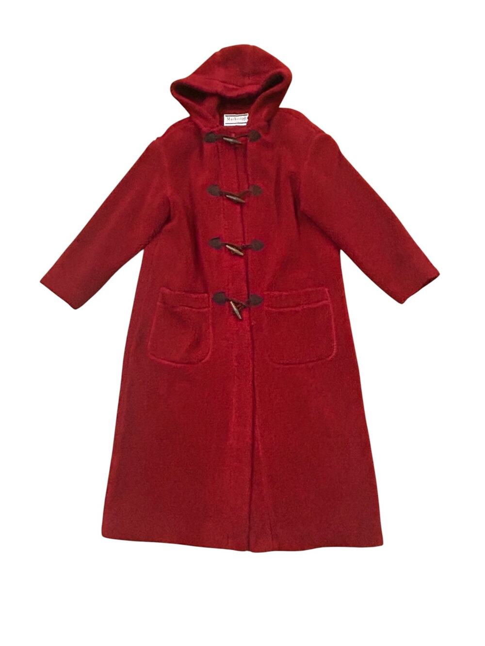 Mackintosh New England Red Teddy Sherpa Duffle Coat Hooded Made USA Women XL -